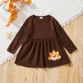 3pcs Toddler Girl Thanksgiving Turkey Embroidered Tee & Scarf and Leggings Set Brown