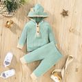 2pcs Baby Boy/Girl 95% Cotton Rib Knit Long-sleeve 3D Ears Hoodie and Pants Set Green image 1