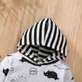 100% Cotton 2pcs Baby Boy Allover Dinosaur Print Long-sleeve Striped Hoodie and Sweatpants Set Grey