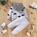 100% Cotton 2pcs Baby Boy Allover Dinosaur Print Long-sleeve Striped Hoodie and Sweatpants Set Grey
