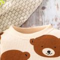 2pcs Baby Boy/Girl Allover Bear Print Long-sleeve Waffle Sweatshirt and Sweatpants Set Khaki image 4