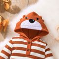 Baby Boy 3D Bear Ears Fleece Hooded Striped Long-sleeve Jumpsuit Brown image 3