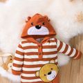 Baby Boy 3D Bear Ears Fleece Hooded Striped Long-sleeve Jumpsuit Brown image 5