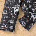 Toddler Girl Halloween Faux-two Skeleton Print Long-sleeve T-shirt Top and Overalls Pants Black Set Black image 2