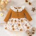 Baby Girl Button Front Ruffle Collar Floral Print & Ribbed Long-sleeve Dress tawny image 1
