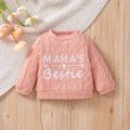 2pcs Baby Girl Letter Embroidered Imitation Knitting Long-sleeve Pullover and Floral Print Pants Set Pink image 3