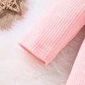 2pcs Baby Girl Pink Waffle Ruffle Trim Bow Front Long-sleeve Jumpsuit with Headband Set Pink image 5
