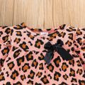 3pcs Baby Girl Leopard Print Ruffle Long-sleeve Bow Front Ribbed Top and Solid Pants with Headband Set Pink image 4