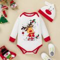 Christmas 2pcs Baby Boy/Girl 95% Cotton Long-sleeve Reindeer Print Romper with Hat Set White image 1