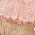 Baby Girl Pink Ribbed Long-sleeve Floral Lace Mesh Party Dress Pink image 5