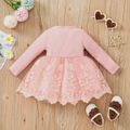 Baby Girl Pink Ribbed Long-sleeve Floral Lace Mesh Party Dress Pink image 2