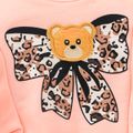 2pcs Baby Girl Leopard Bow Print Bear Detail Pink Ruffle Trim Long-sleeve Sweatshirt and Sweatpants Set Pink image 5