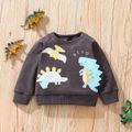 2pcs Baby Boy Raglan-sleeve Dinosaur Print Sweatshirt & Sweatpants Set Grey image 3
