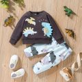 2pcs Baby Boy Raglan-sleeve Dinosaur Print Sweatshirt & Sweatpants Set Grey image 1