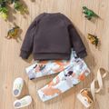 2pcs Baby Boy Raglan-sleeve Dinosaur Print Sweatshirt & Sweatpants Set Grey image 2