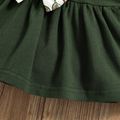 2pcs Baby 95% Cotton Ruffle Long-sleeve Bowknot Top and All Over Leaves Print Trousers Set Dark Green image 4