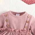 Baby Girl Pink Waffle Textured Ruffle Trim Long-sleeve Dress rediance image 3