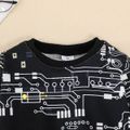 2pcs Toddler Boy Trendy Allover Print Sweatshirt and Pocket Design Cargo Pants Set Black image 3