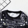 2pcs Toddler Boy Trendy Allover Print Sweatshirt and Pocket Design Cargo Pants Set Black image 4