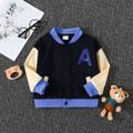 Toddler Boy Playful Bear Embroidered Colorblock Bomber Jacket Blue image 2