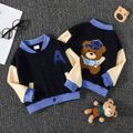 Toddler Boy Playful Bear Embroidered Colorblock Bomber Jacket Blue image 1