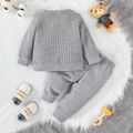 2pcs Baby Boy Bear Embroidered Grey Waffle Long-sleeve Sweatshirt and Sweatpants Set Grey image 2