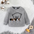 2pcs Baby Boy Bear Embroidered Grey Waffle Long-sleeve Sweatshirt and Sweatpants Set Grey image 3