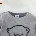 2pcs Baby Boy Bear Embroidered Grey Waffle Long-sleeve Sweatshirt and Sweatpants Set Grey image 4