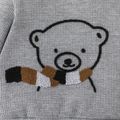 2pcs Baby Boy Bear Embroidered Grey Waffle Long-sleeve Sweatshirt and Sweatpants Set Grey image 5