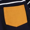 2pcs Baby Boy Long-sleeve Striped Spliced Hoodie and Badge Detail Sweatpants Set Tibetanblue image 4