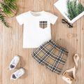 2pcs Baby Boy 95% Cotton Short-sleeve Tee and Plaid Shorts Set White image 1