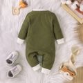 Baby Boy/Girl Cotton Ribbed Contrast Long-sleeve Jumpsuit Dark Green image 3
