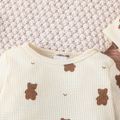 2pcs Baby Girl Allover Bear Print Long-sleeve Waffle Jumpsuit & Hat Set Apricot image 4