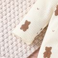 2pcs Baby Girl Allover Bear Print Long-sleeve Waffle Jumpsuit & Hat Set Apricot image 5