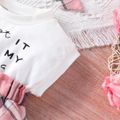 2pcs Baby Girl 95% Cotton Letter Print Sleeveless Spliced Plaid Dress & Headband Set Pink image 4