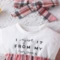 2pcs Baby Girl 95% Cotton Letter Print Sleeveless Spliced Plaid Dress & Headband Set Pink image 3
