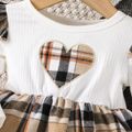2pcs Baby Girl Heart Graphic Ribbed & Plaid Spliced Long-sleeve Dress and Headband Set White image 5