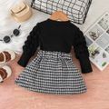 2pcs Baby Girl Leg-of-mutton Sleeve Ribbed Romper and Houndstooth Skirt Set Black image 3
