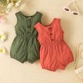 Baby Girl 100% Cotton Button Front Tank Romper Brick red image 3