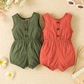 Baby Girl 100% Cotton Button Front Tank Romper Brick red image 4