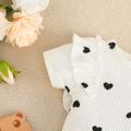 2pcs Baby Girl Allover Heart Print Cotton Ribbed Ruffled Romper and Bow Front Shorts Set OffWhite image 4