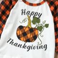 2-piece Toddler Girl Letter Pumpkin Print Thanksgiving Plaid Long-sleeve Top and Flared Pants Set Orange