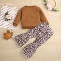 2-piece Toddler Girl Heart Leopard Print Textured Pullover and Flared Pants Set Brown