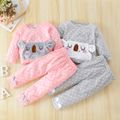 2-piece Toddler Girl Koala Embroidered Polka dots Pullover and Pants Set Pink