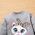 2-piece Toddler Girl Cat Print Pullover Sweatshirt and Leopard Print Pants Set Grey image 1