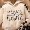 2pcs Baby Girl Letter Embroidered Beige Thickened Polar Fleece Long-sleeve Hoodie and Leopard Mini Skirt Set Beige image 3