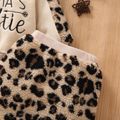 2pcs Baby Girl Letter Embroidered Beige Thickened Polar Fleece Long-sleeve Hoodie and Leopard Mini Skirt Set Beige