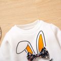 2-piece Toddler Girl Bowknot Design Rabbit Print Pullover Sweatshirt and Floral Print Paperbag Pants Set White image 3