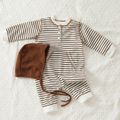 2pcs Baby Boy/Girl Brown Striped Long-sleeve Jumpsuit with Hat Set Brown