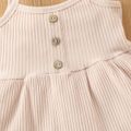 2-piece Toddler Girl Button Design Ribbed Tank Top and Solid Color Elasticized Pants Set Beige